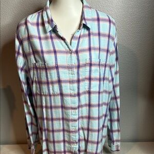 Gap Boyfriend Fit Flannel – Mint Plaid – Size XL